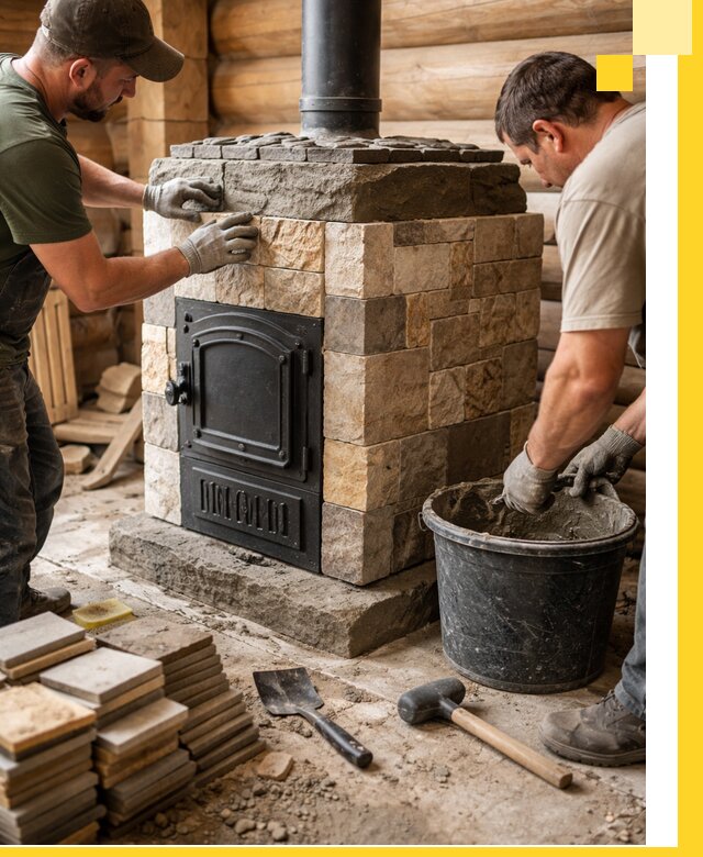 Облицовка банной печи под ключ в Кирове-Чепецке: камень и плитка