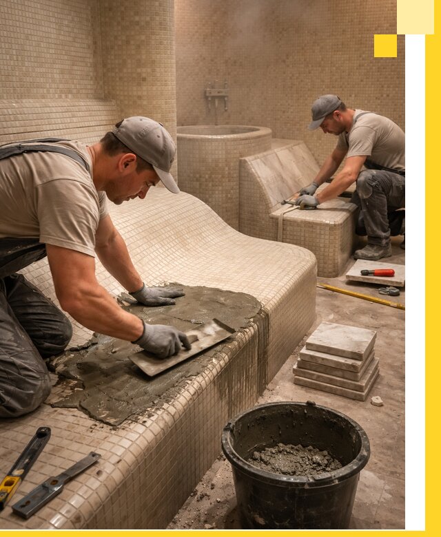 Лежаки для хамама под ключ в Кирове-Чепецке, проект и монтаж